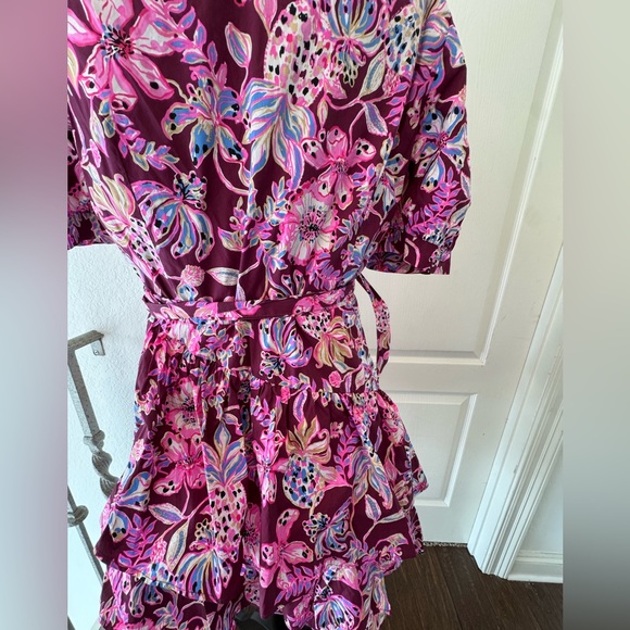 Lilly Pulitzer Sz 14 Amarena Cherry Alexandria Elbow Sleeve Cotton Wrap Dress - Picture 7 of 13